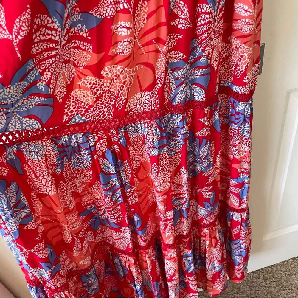 Red Carter Red Floral Tiered Halter Top Maxi Cover-Up Dress Size Large - Picture 5 of 15